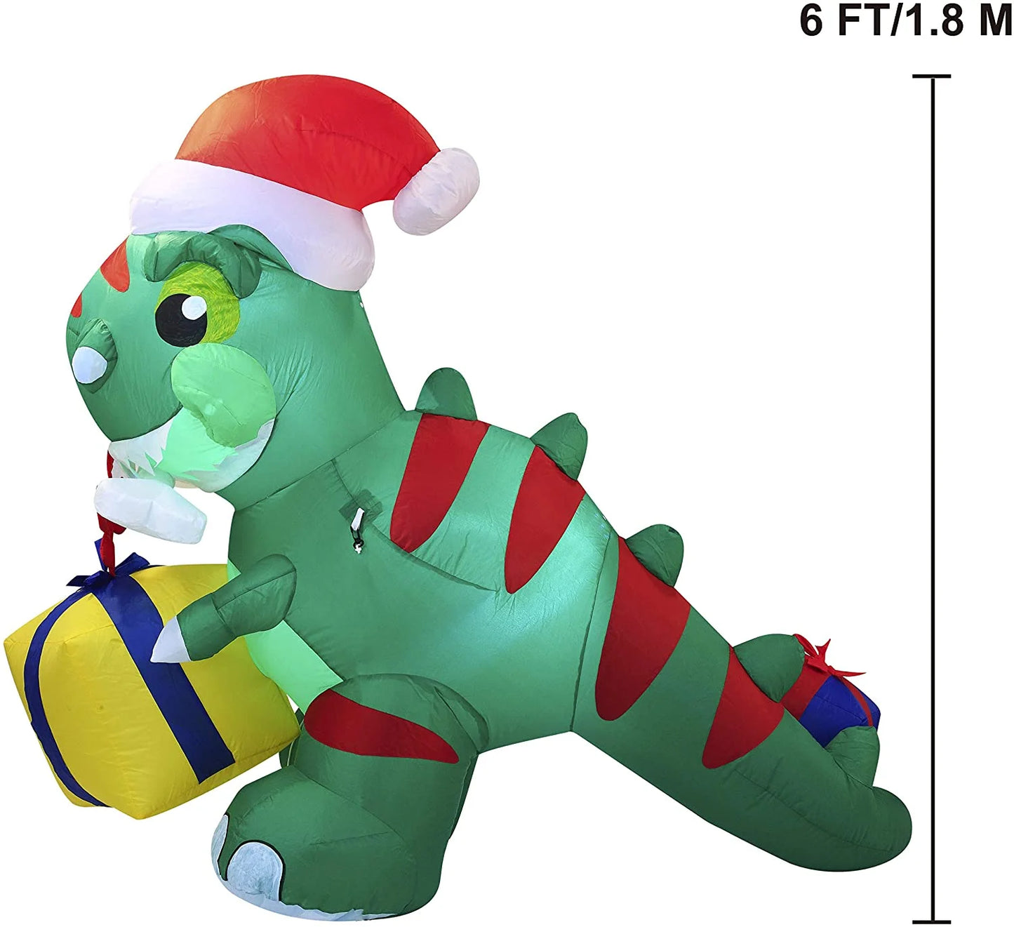 6ft LED Christmas Dinosaur Inflatable with a Gift