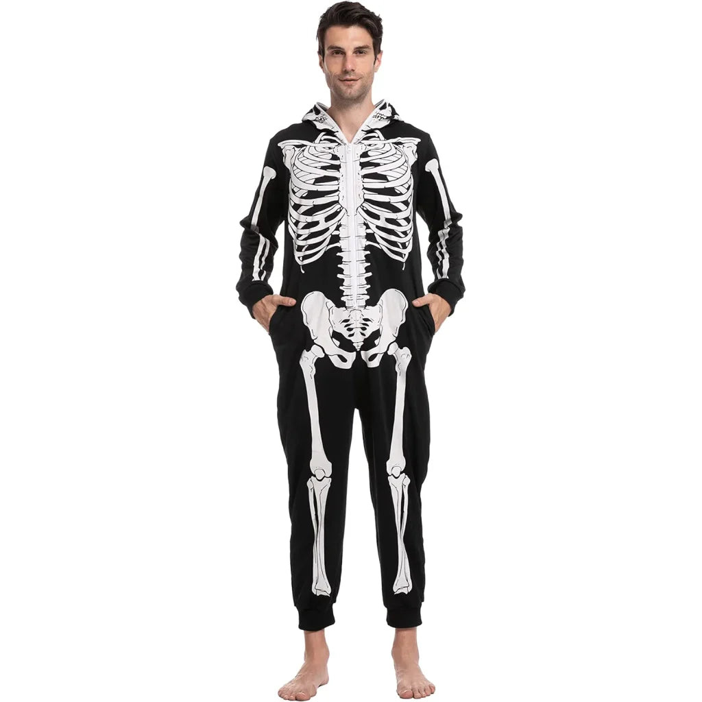 Adult Zip up Skeleton Pajamas Halloween Costume