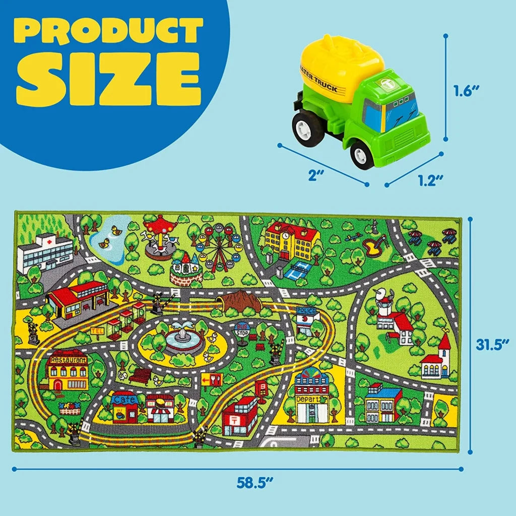 Carpet Playmat with 12 Pull-Back Vehicle Set 58.5in