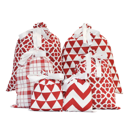 6ps Red Fabric Christmas Gift Bags