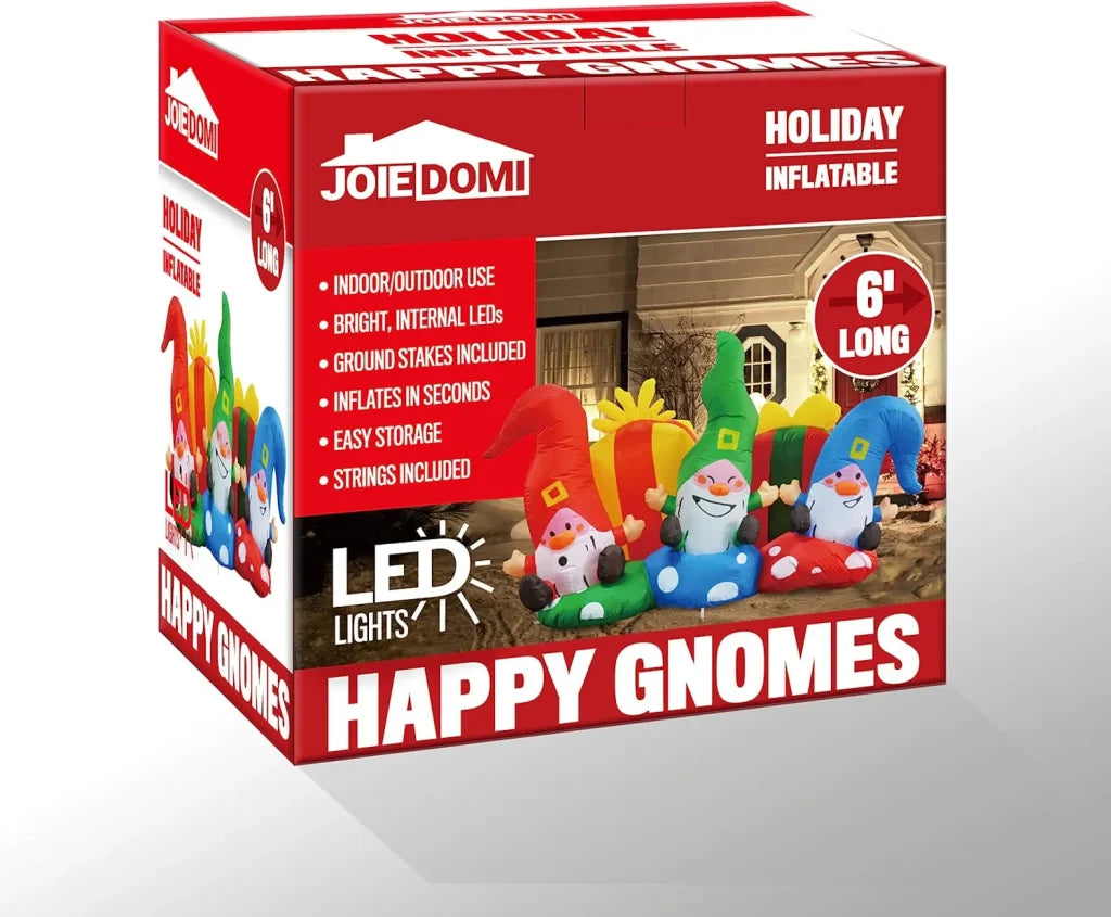 6ft Inflatable LED Three Happy Christmas Gnome