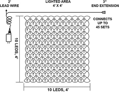 2×100 LED Warm White Led Christmas Net Lights 4ft