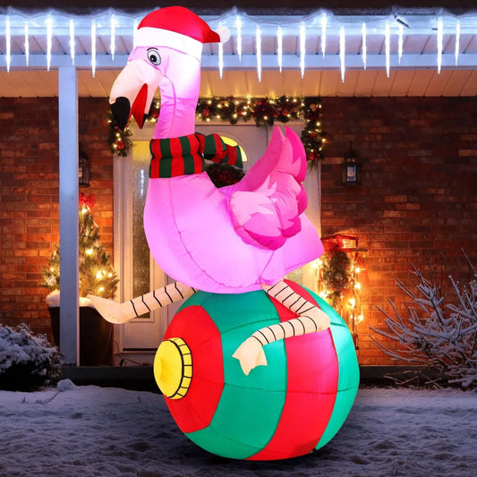 6ft Christmas Inflatable Flamingo on Ornament