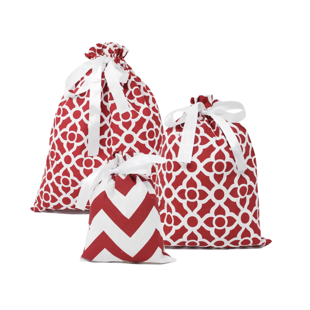 6ps Red Fabric Christmas Gift Bags