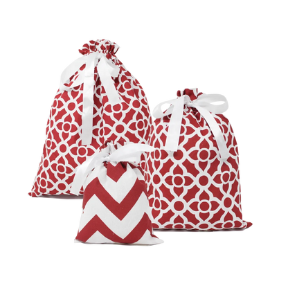 6ps Red Fabric Christmas Gift Bags