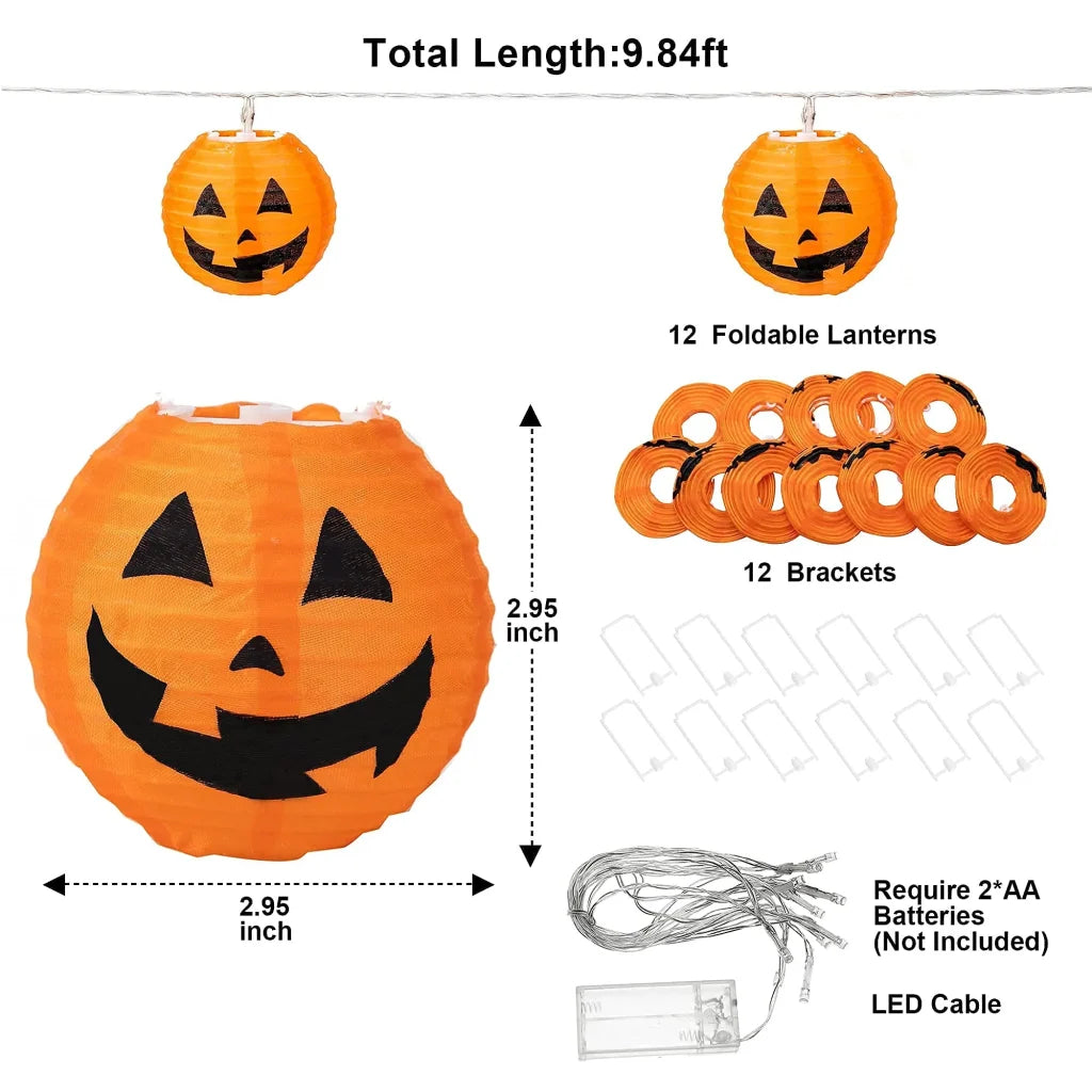 12-Count 9.84ft LED Orange Pumpkin Halloween String Lights