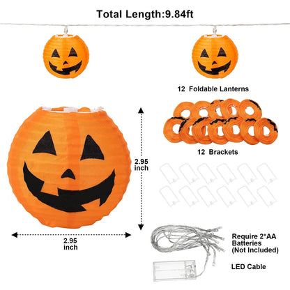 12-Count 9.84ft LED Orange Pumpkin Halloween String Lights