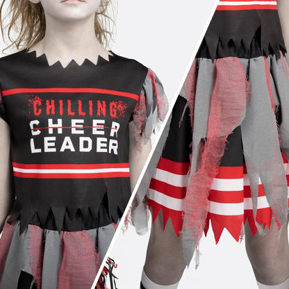 Girls Black and Red Dreadful Cheerleader Zombie Costume