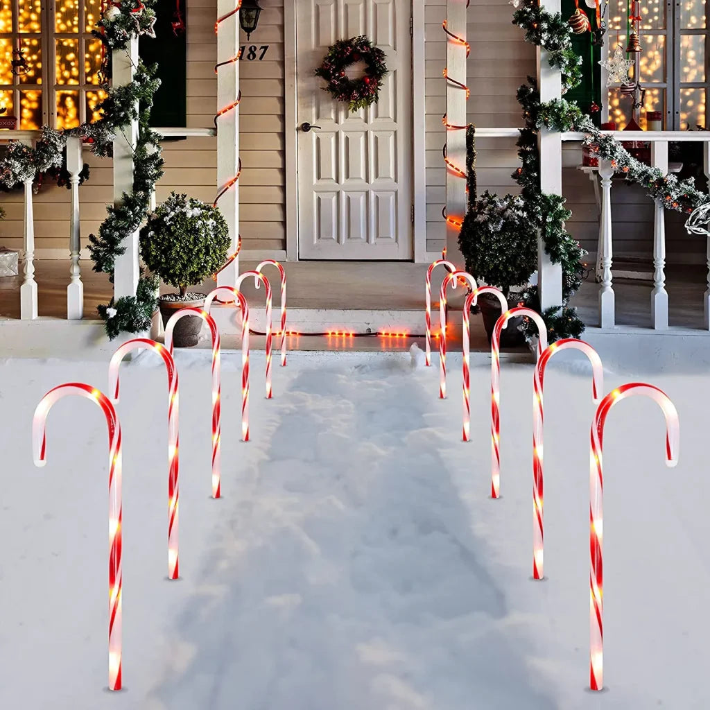 12pcs Red Light Up Candy Cane Pathway Markers 17in