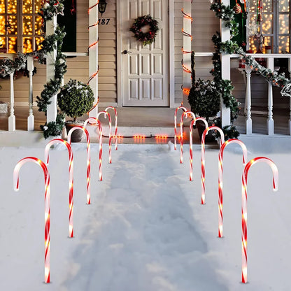 12pcs Red Light Up Candy Cane Pathway Markers 17in