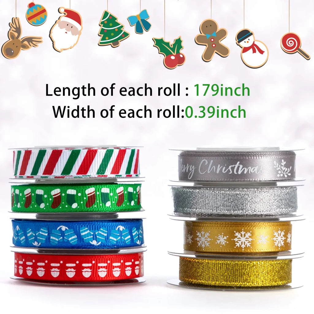 18pcs Christmas Grosgrain Satin Gift Ribbon