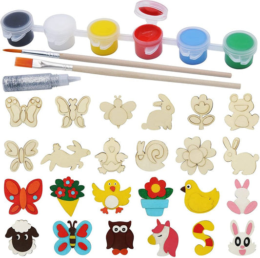 24 Pcs Wooden Magnet Arts and Crafts Painting Kit