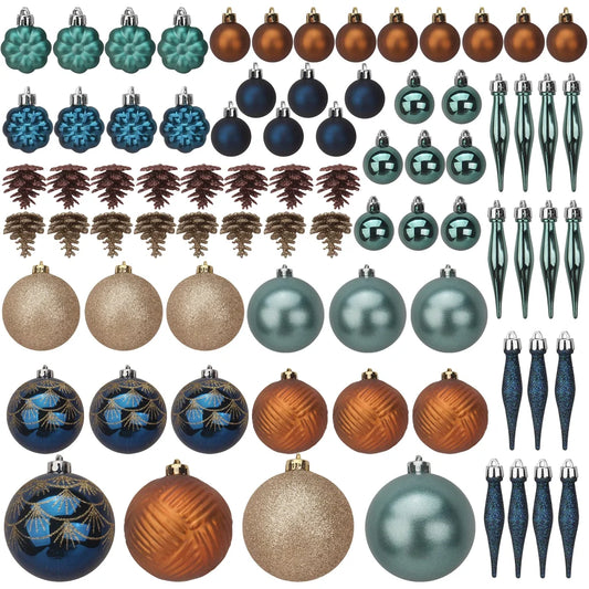 78pcs Gold And Blue Shatterproof Christmas Ornaments