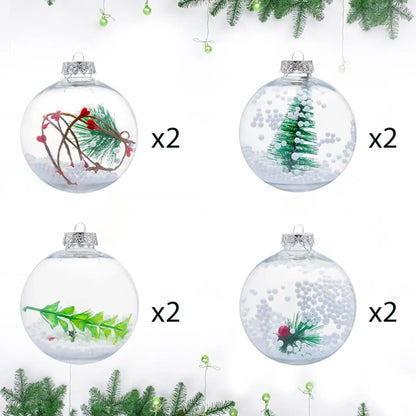 8pcs Snow Filling Clear Plastic Christmas Ornaments