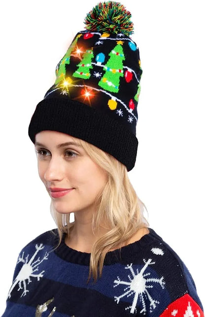 Adult Christmas LED Light Up Knit Cap Beanie