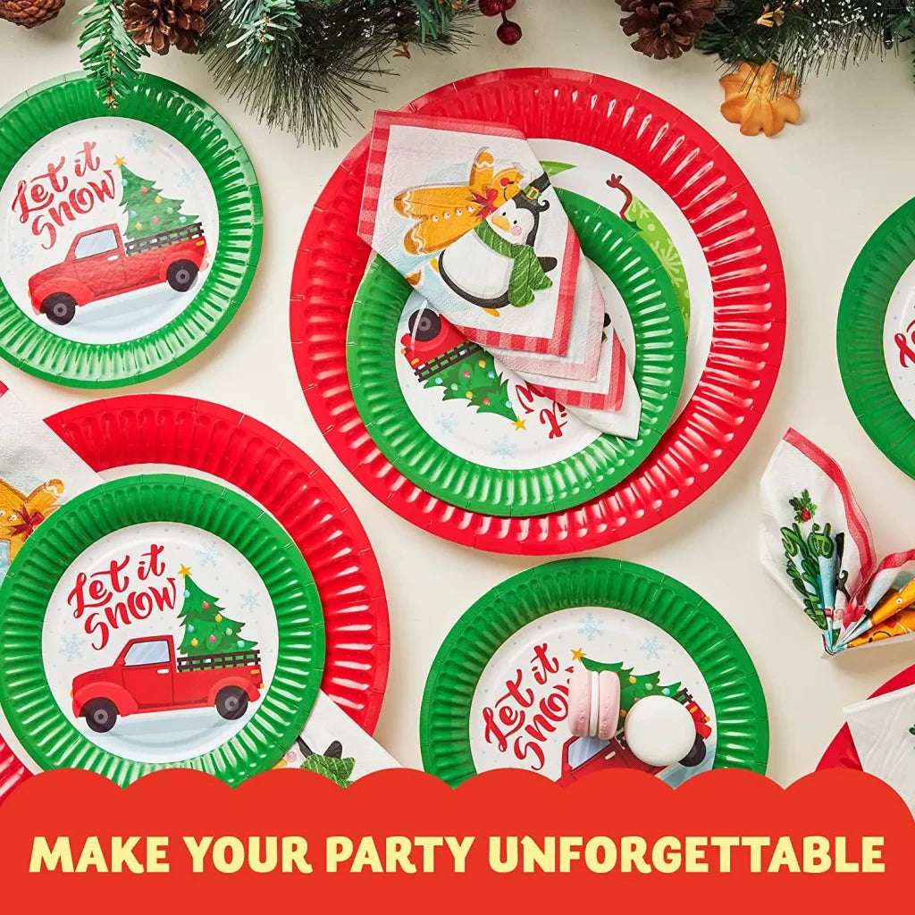 96pcs Disposable Christmas Paper Plates Tableware Set