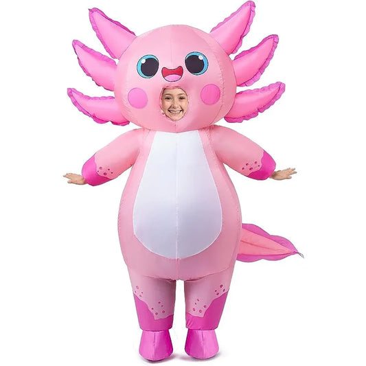 Pink Full Body Axolotl Inflatable Suit Air Pump Power Bank for Halloween Costume Set