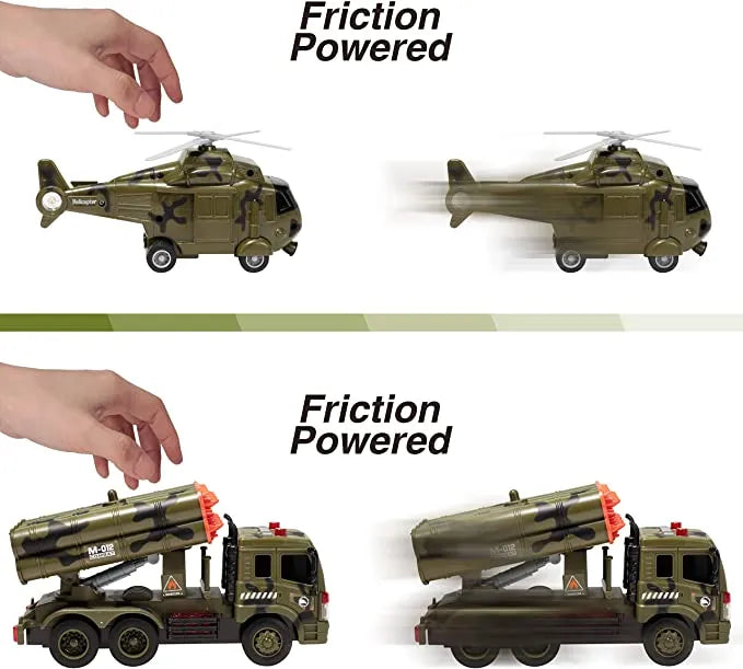 3 in 1 Friction Powered Siren Military Vehicle Toy Set