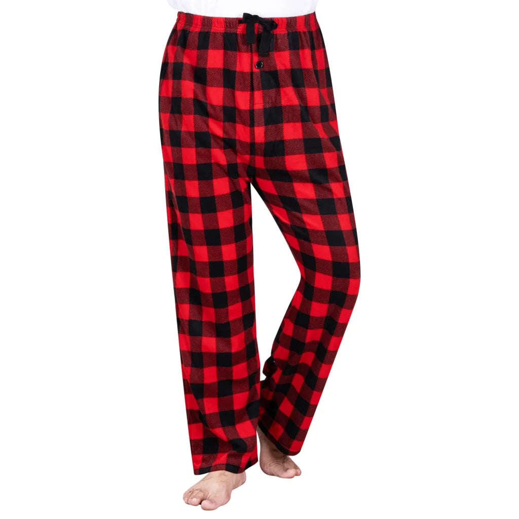 Men Red and Black Plaid Polar Fleece Pajama Pants