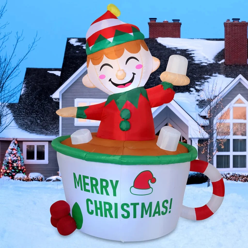 6ft Tall LED Inflatable Elf Mug