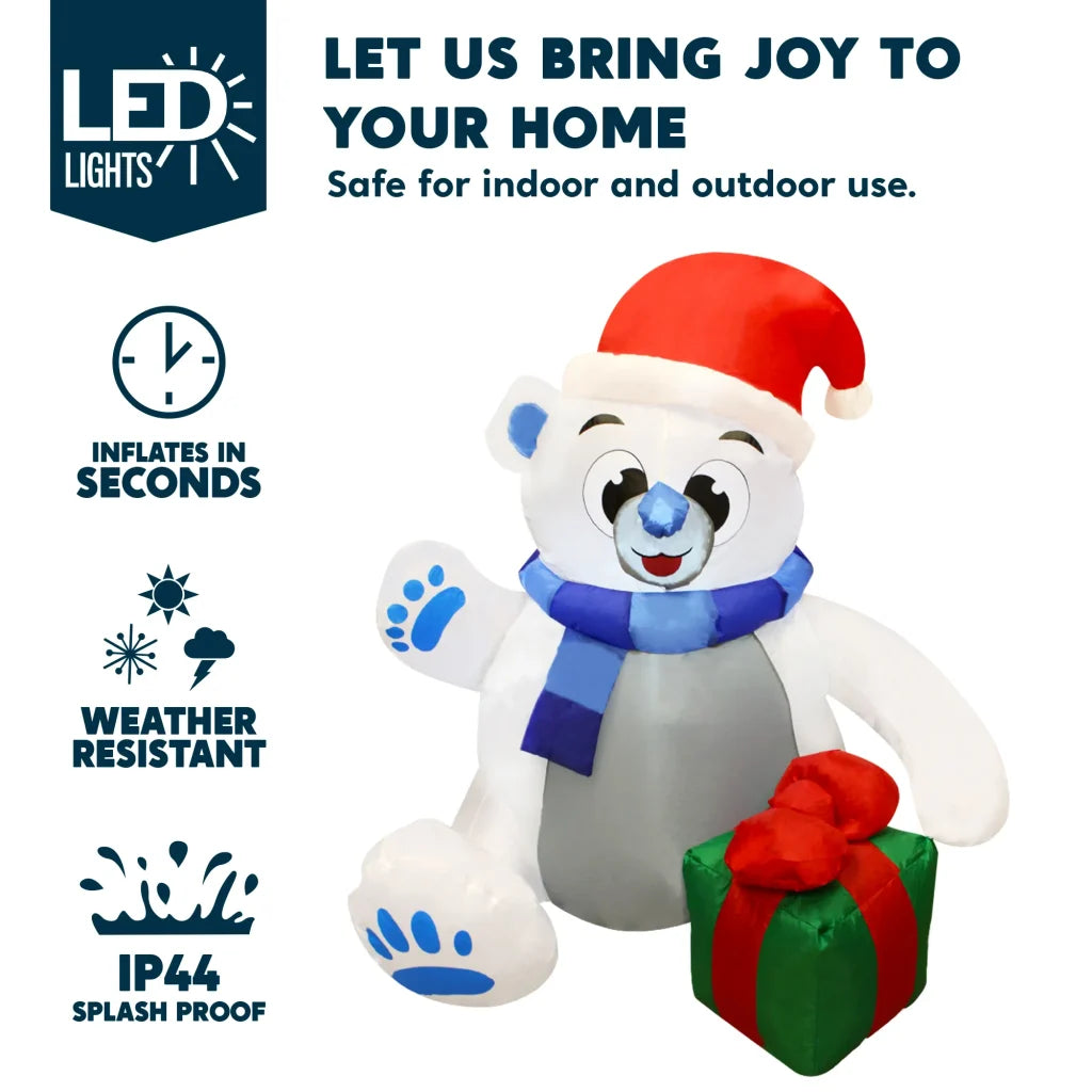 4ft LED Inflatable Polar Bear Christmas Yard Decorations