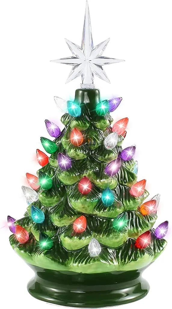 Pre lit Ceramic Tabletop Christmas Tree 9in