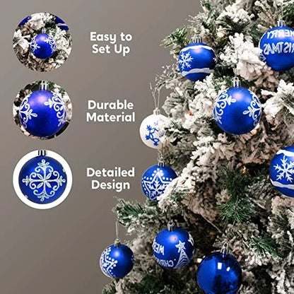 36Pcs Deluxe Christmas Ball Ornaments 2.36in Blue & White