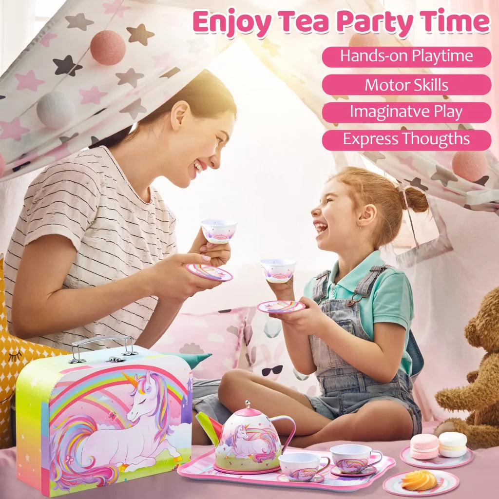 15pcs Girls Unicorn Tin Teapot Playset