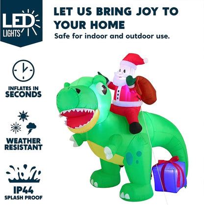 6ft Long LED Santa Inflatable Ride On Dinosaur