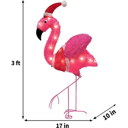 3ft 30 LED Tinsel Flamingo with Christmas Hat