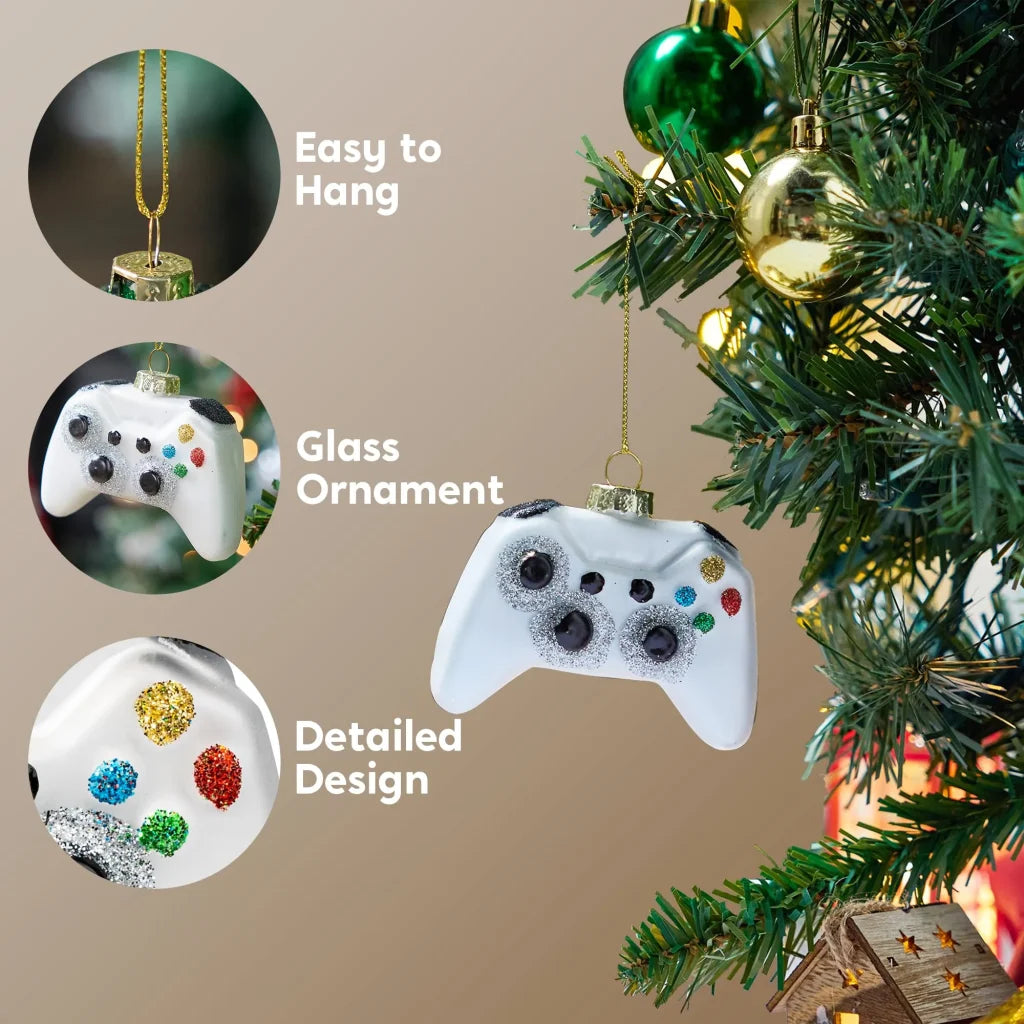 White Game Controller Glass Ornament