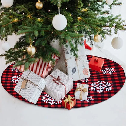 Red and Black Plaid Tree Skirt with Snowflake 36in