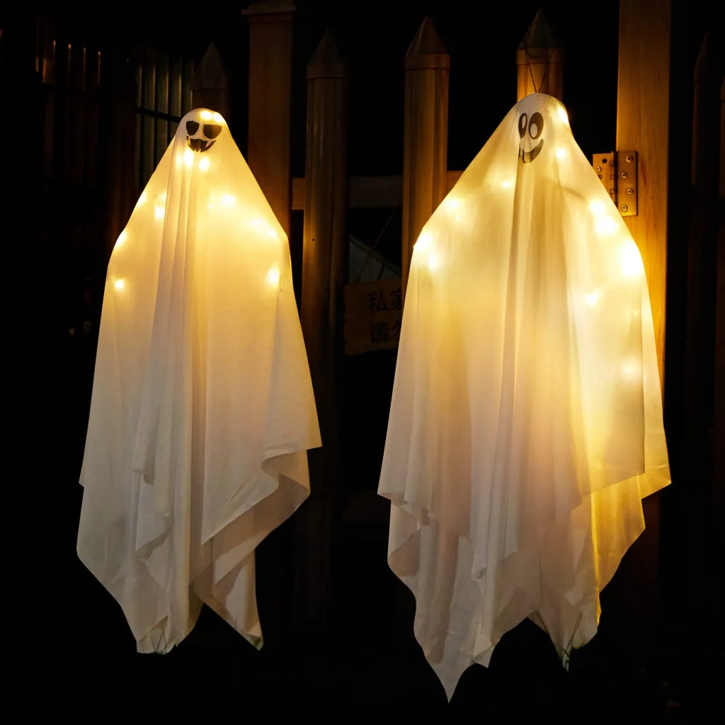 2 Pcs Lightup Hanging White Ghost 35.4in