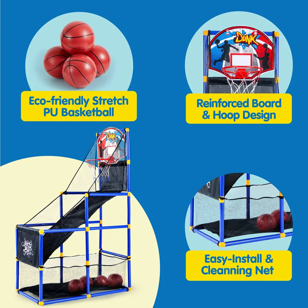 Kids Arcade Basketball Game Set with 4 Balls and Hoop