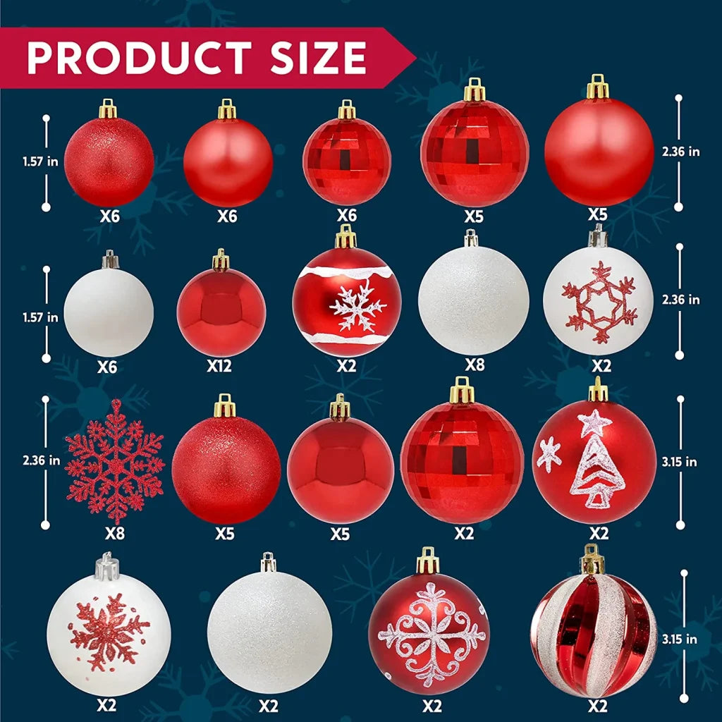 88pcs Red and White Christmas Shatterproof Ornaments