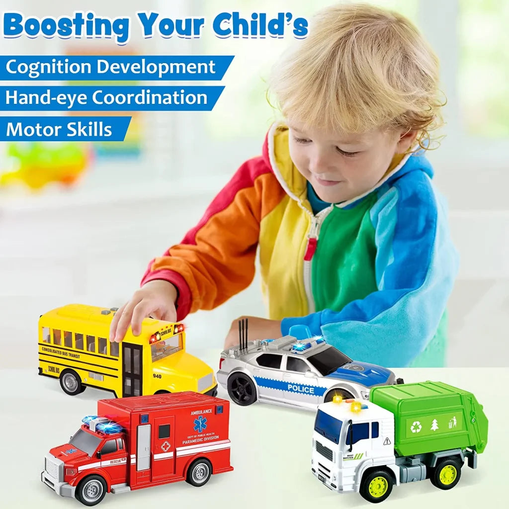 4pcs Vehicle Toys Set with Lights and Siren Sound