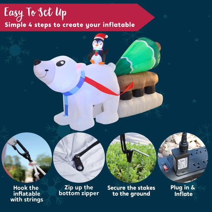 8ft Long LED Polar Bear Inflatable Decoration