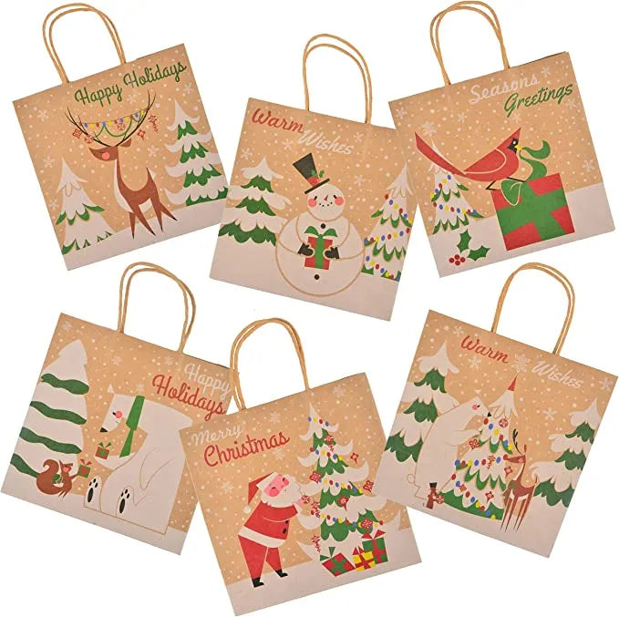 48pcs Assorted Prints Christmas Kraft Gift Bags