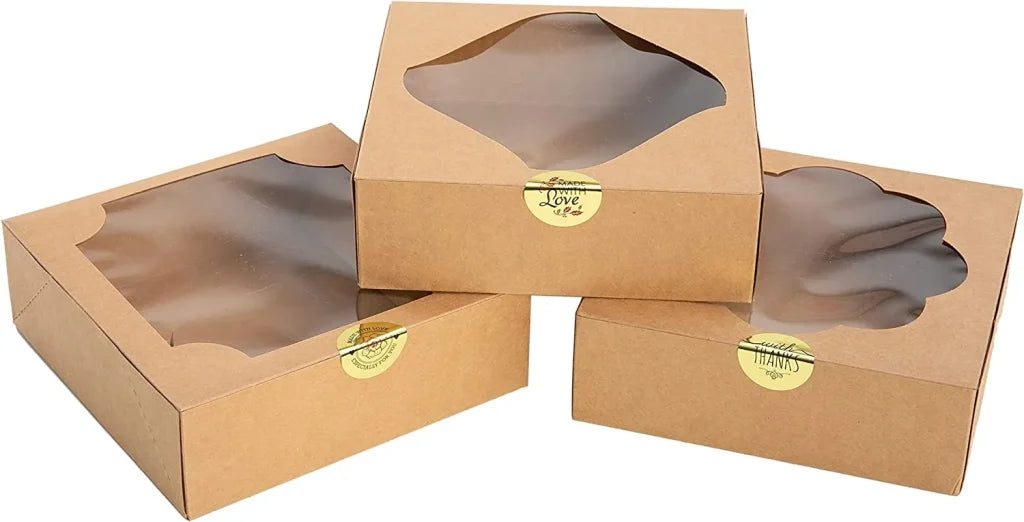 24Pcs Kraft Bakery Boxes with Stickers