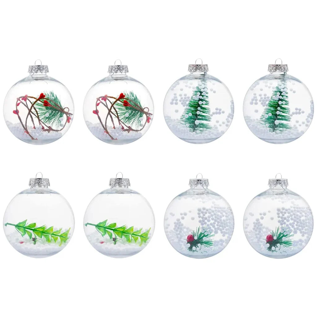 8pcs Snow Filling Clear Plastic Christmas Ornaments