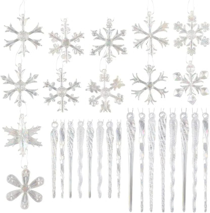 28pcs Glass Snowflake and Icicle Christmas Ornaments