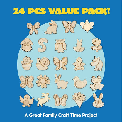 24 Pcs Wooden Magnet Arts and Crafts Painting Kit