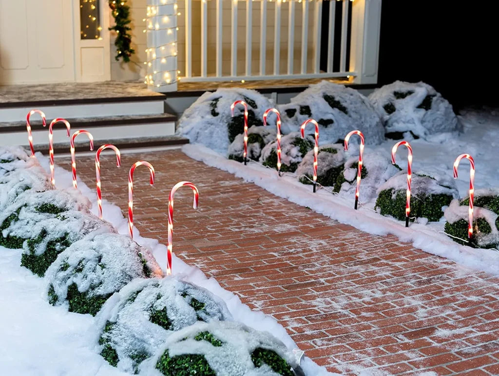 12pcs Red Light Up Candy Cane Pathway Markers 17in