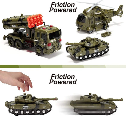 3 in 1 Friction Powered Siren Military Vehicle Toy Set