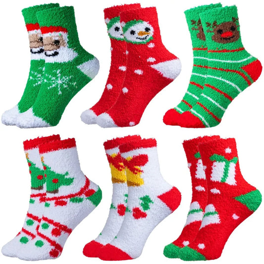 6pcs Christmas Fuzzy Socks