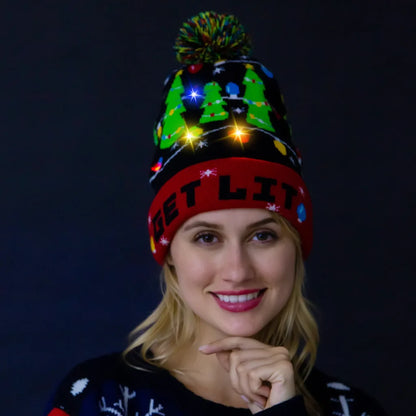 Adult Christmas LED Light Up Knit Cap Beanie