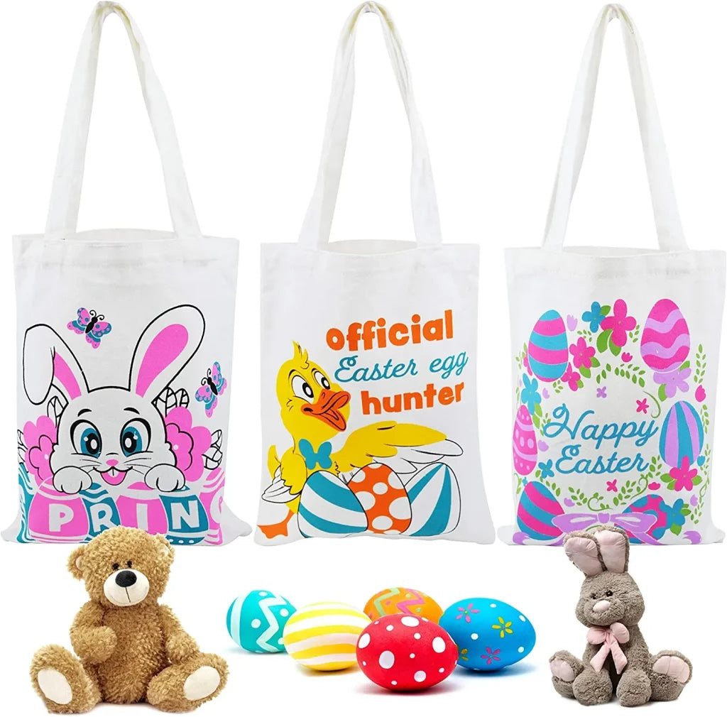 3Pcs Reusable Easter Cotton Tote Bags