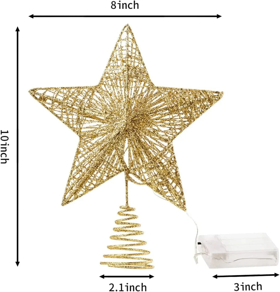 Christmas Glitter Lighted Gold Star Tree Topper