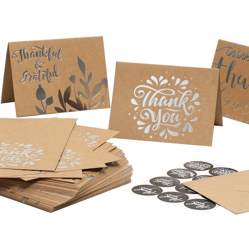 72Pcs Silver Foil Kraft Paper Thank You Card