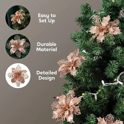 24pcs Rose Gold Christmas Poinsettia Flower Decorations